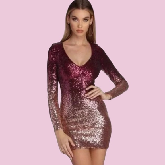 Windsor Ombré Sequin Mini Long Sleeve Dress - Picture 1 of 16